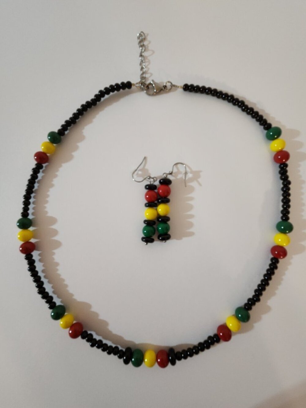 Hand Crafted Necklace and Earrings Set Juneteenth Red Yellow Green Black - Picture 6 of 7